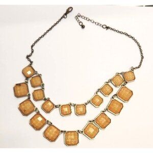 Vintage Gold Tone Double Strand Orange Tinted Square Beaded Necklace